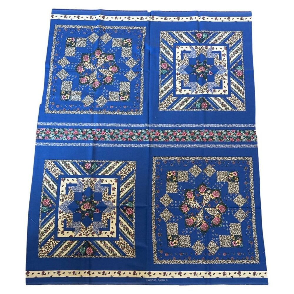 Quilt Panel Cheater Pillow Blue & White Floral Cotton Pillow Fabric Country